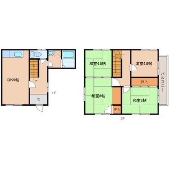 間取図 近鉄南大阪線/高田市駅 徒歩18分 1-2階 築43年