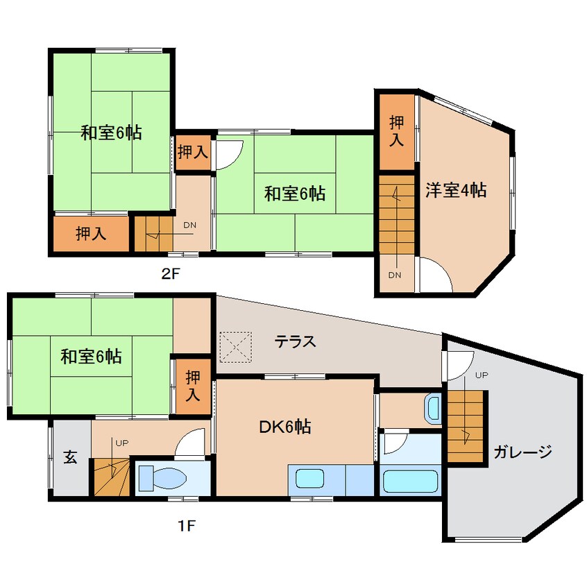 間取図 近鉄御所線/近鉄御所駅 徒歩10分 1-2階 築38年