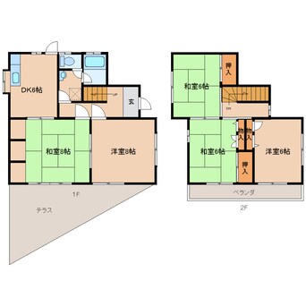 間取図 近鉄御所線/近鉄御所駅 徒歩5分 1-2階 築45年