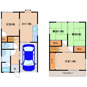 間取図 近鉄御所線/近鉄御所駅 徒歩21分 1-2階 築30年