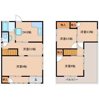 間取図 近鉄大阪線（近畿）/築山駅 徒歩5分 1-2階 築59年