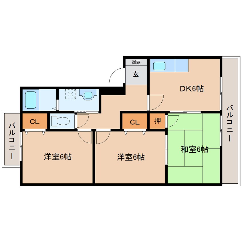 間取図 近鉄大阪線（近畿）/大和八木駅 徒歩10分 3階 築26年