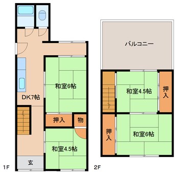 間取図 近鉄大阪線（近畿）/大和八木駅 徒歩6分 1-2階 築45年