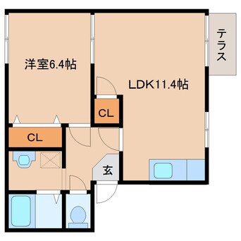 間取図 近鉄南大阪線/橿原神宮前駅 徒歩8分 1階 築35年