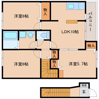 間取図 近鉄大阪線（近畿）/大和八木駅 徒歩18分 2階 築24年