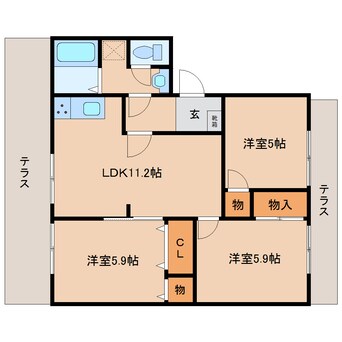 間取図 近鉄大阪線（近畿）/耳成駅 徒歩5分 1階 築31年