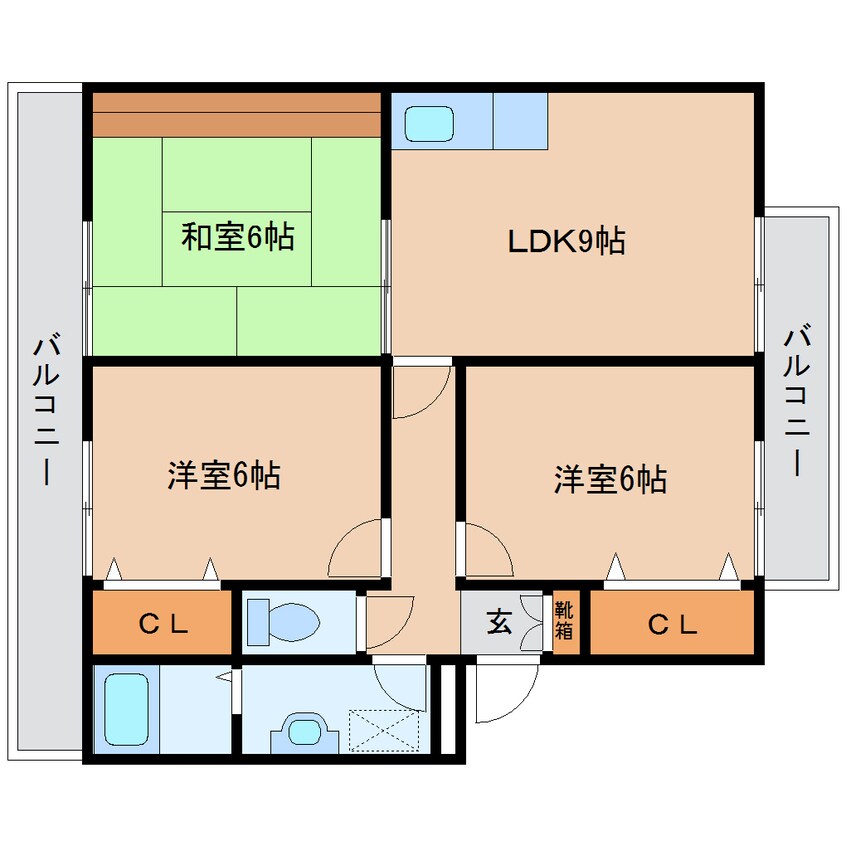 間取図 近鉄大阪線（近畿）/大和八木駅 徒歩9分 3階 築26年