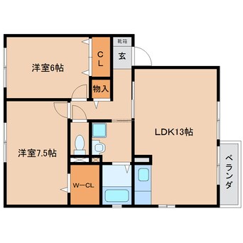 間取図 近鉄大阪線（近畿）/真菅駅 徒歩11分 2階 築22年