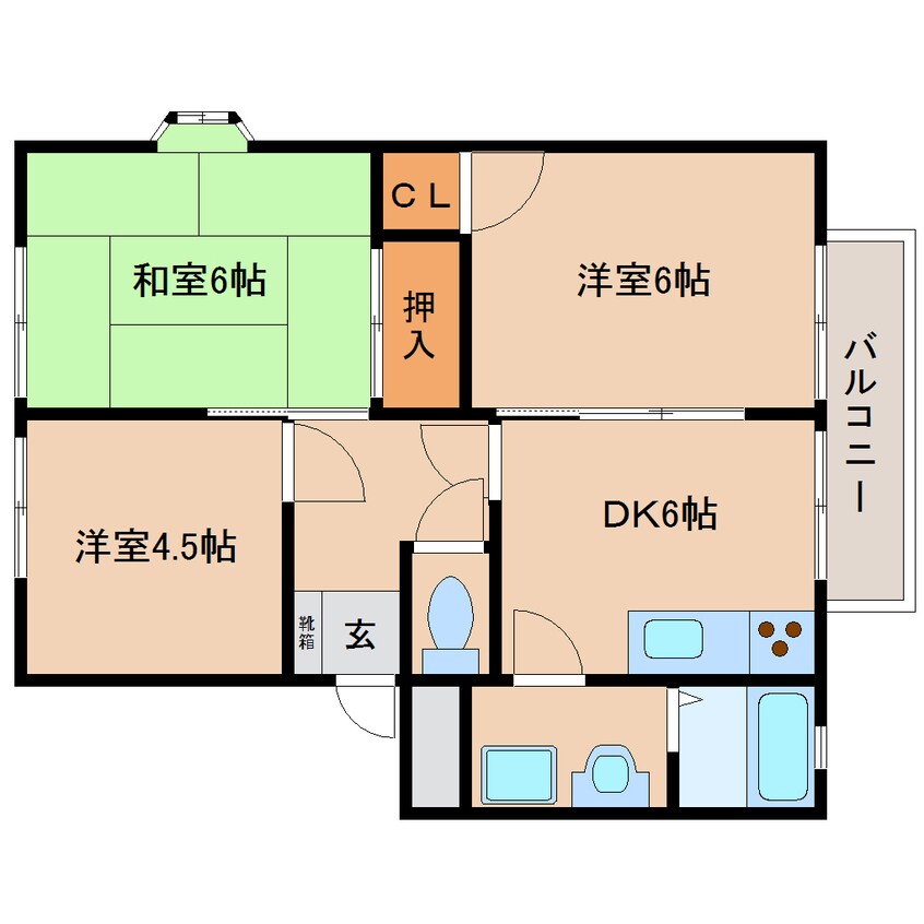 間取図 近鉄大阪線（近畿）/真菅駅 徒歩5分 2階 築33年