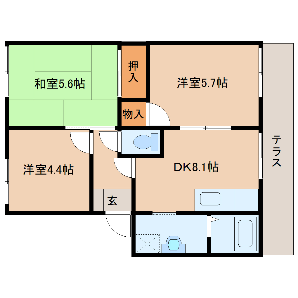 近鉄橿原線/畝傍御陵前駅 徒歩5分 1階 築32年 3DKの間取り