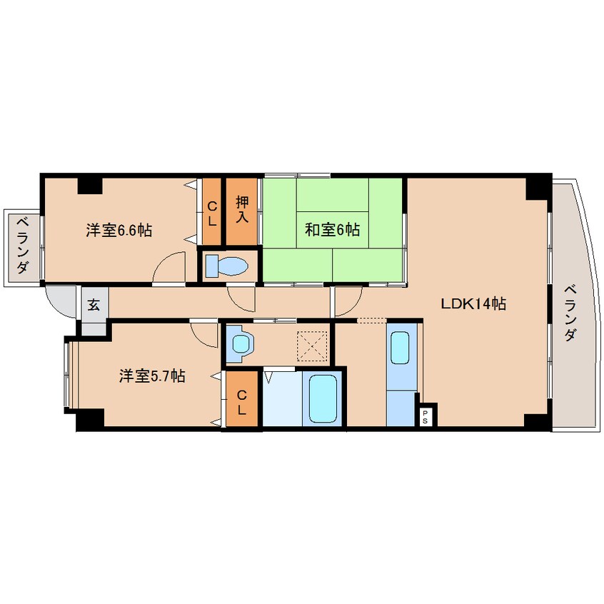 間取図 近鉄大阪線（近畿）/大和八木駅 徒歩6分 6階 築23年