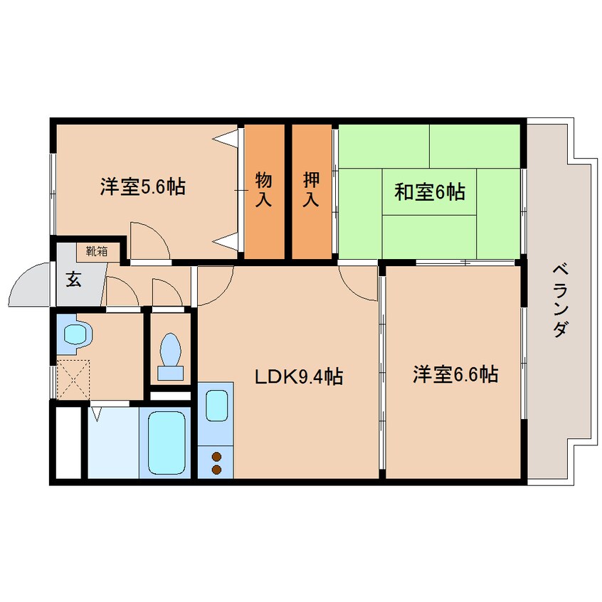 間取図 近鉄大阪線（近畿）/大和八木駅 徒歩6分 3階 築22年
