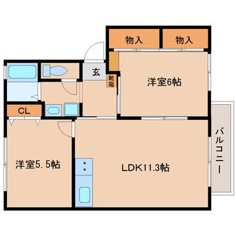 間取図 近鉄大阪線（近畿）/真菅駅 徒歩3分 2階 築26年