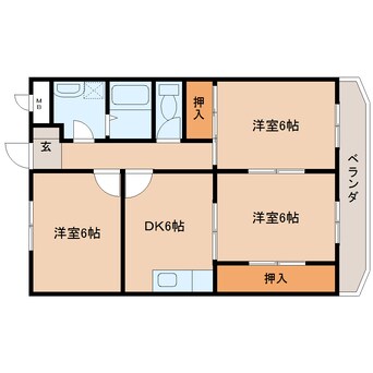 間取図 近鉄南大阪線/坊城駅 徒歩15分 2階 築31年