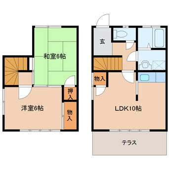 間取図 近鉄南大阪線/飛鳥駅 徒歩3分 1-2階 築37年