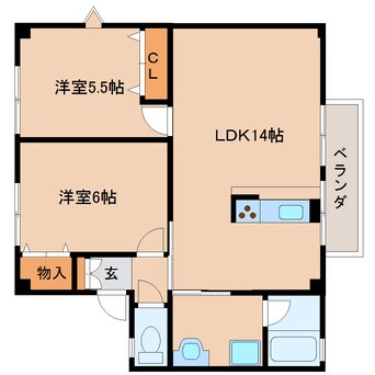 間取図 近鉄大阪線（近畿）/真菅駅 徒歩10分 2階 築33年