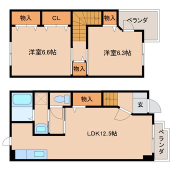 間取図 近鉄橿原線/八木西口駅 徒歩15分 1-2階 築21年