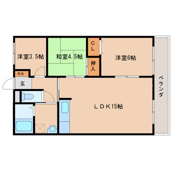 間取図 近鉄南大阪線/橿原神宮西口駅 徒歩9分 3階 築27年
