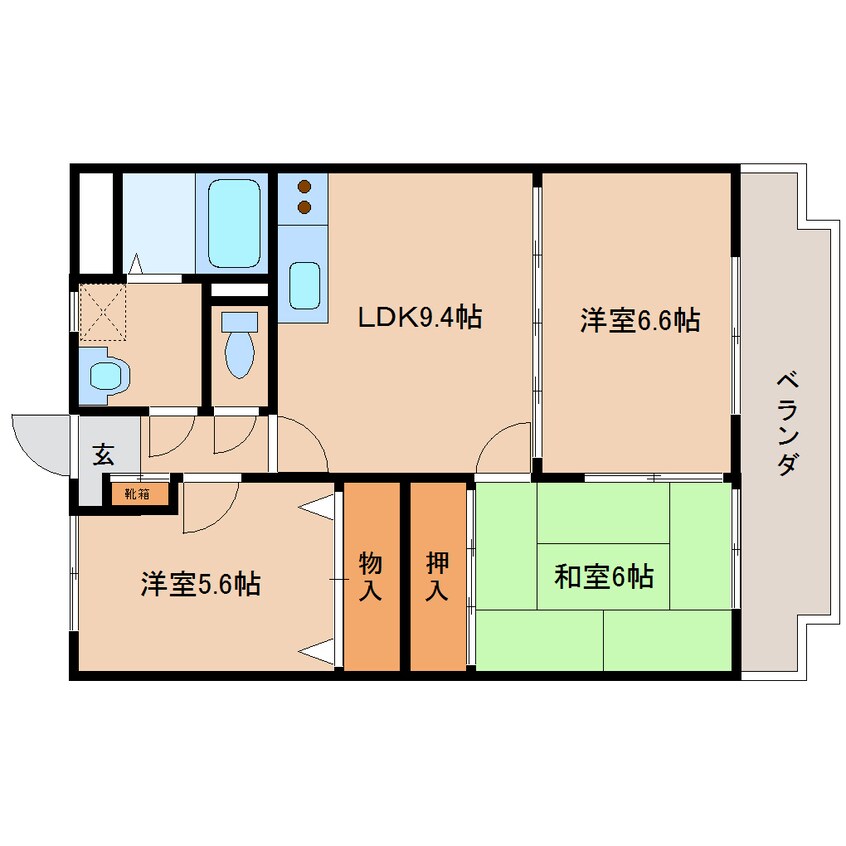 間取図 近鉄大阪線（近畿）/大和八木駅 徒歩8分 3階 築19年