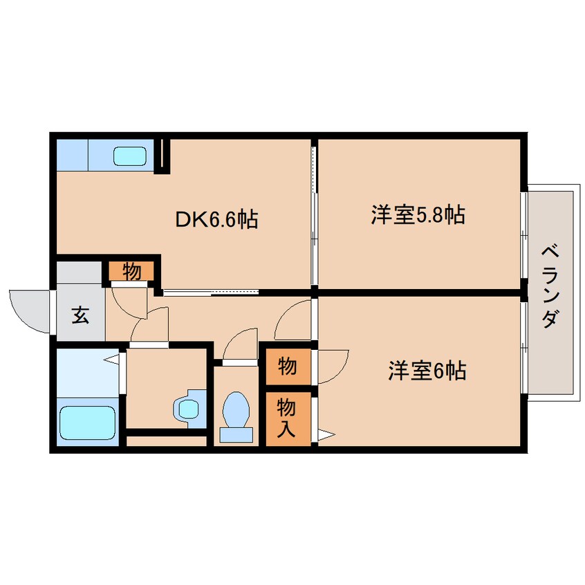 間取図 近鉄大阪線（近畿）/耳成駅 徒歩8分 2階 築20年