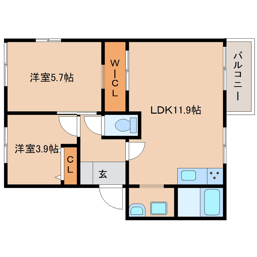 間取図 近鉄南大阪線/岡寺駅 徒歩6分 2階 築27年