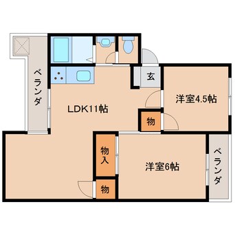 間取図 近鉄大阪線（近畿）/大和八木駅 徒歩10分 2階 築38年