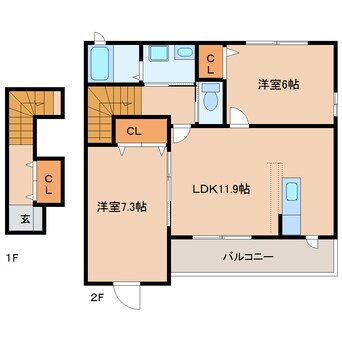 間取図 近鉄橿原線/畝傍御陵前駅 徒歩4分 2階 築17年