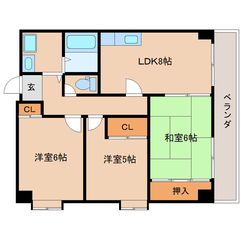 間取図 近鉄南大阪線/橿原神宮前駅 徒歩2分 3階 築32年