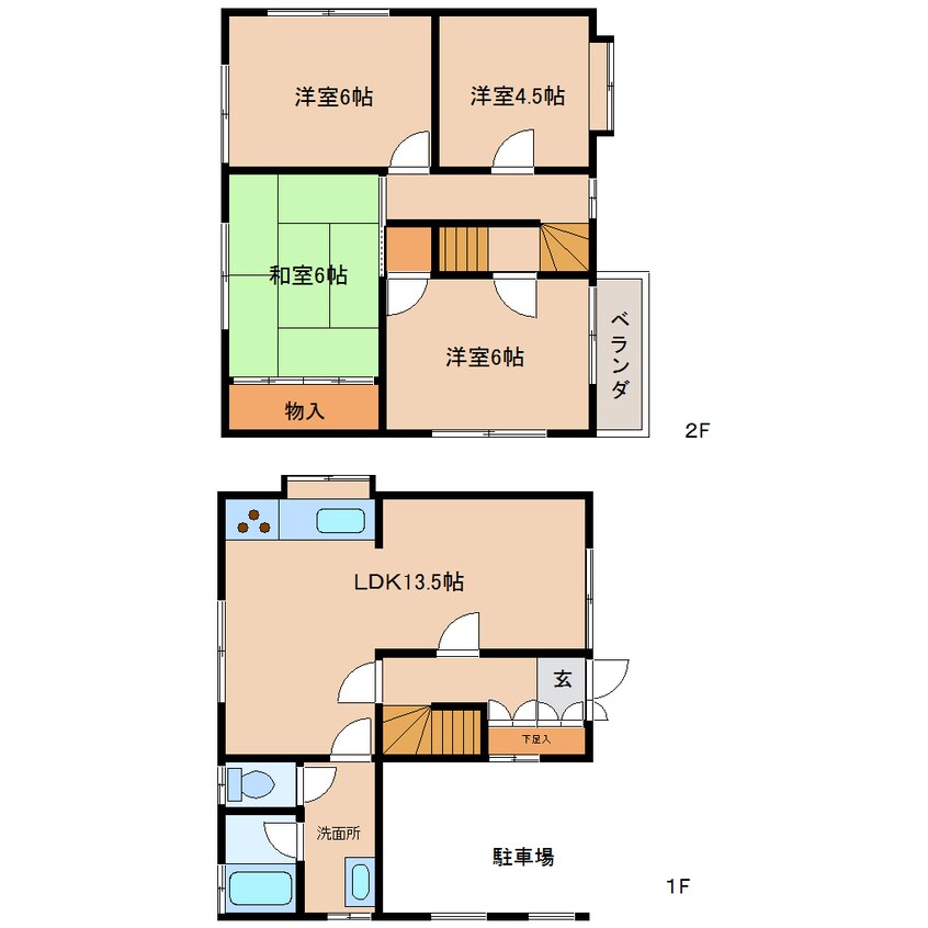 間取図 近鉄南大阪線/下市口駅 徒歩5分 1-2階 築33年