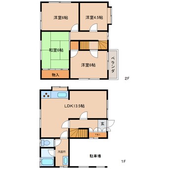 間取図 近鉄南大阪線/下市口駅 徒歩5分 1-2階 築33年