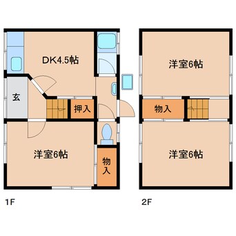 間取図 近鉄南大阪線/飛鳥駅 徒歩5分 1-2階 築43年