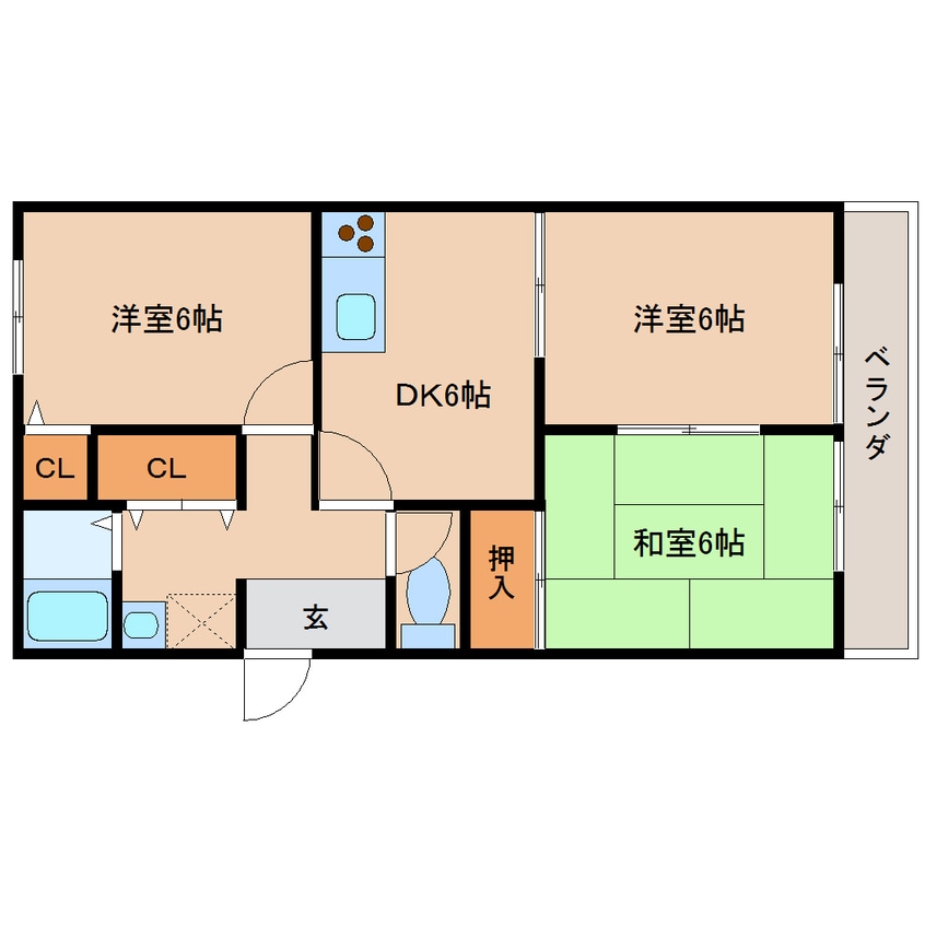 間取図 近鉄大阪線（近畿）/大和八木駅 徒歩5分 3階 築26年