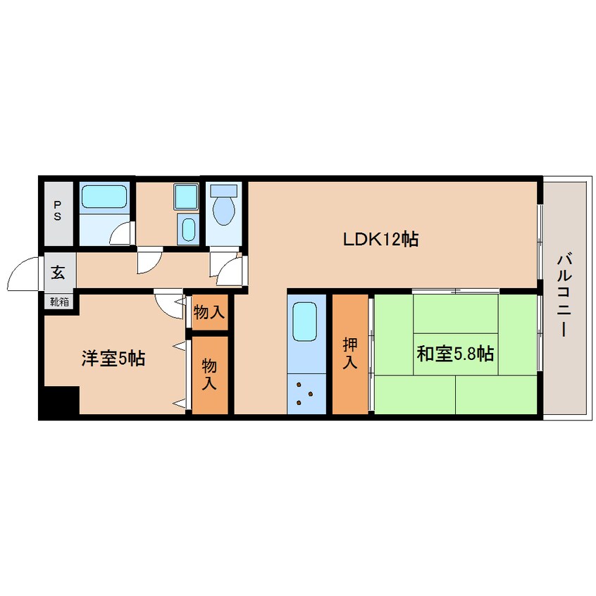 間取図 近鉄南大阪線/橿原神宮前駅 徒歩5分 5階 築34年