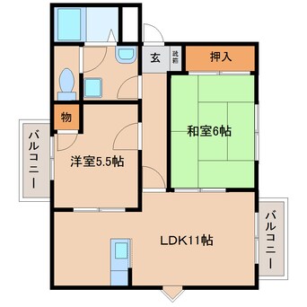 間取図 近鉄大阪線（近畿）/大和八木駅 徒歩9分 2階 築29年