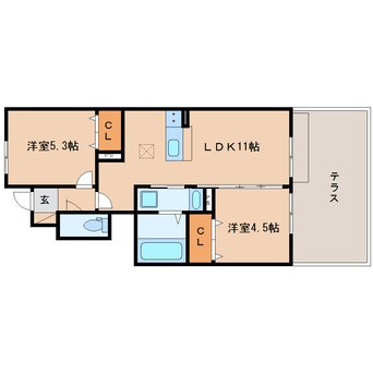 間取図 桜井線<万葉まほろば線>/金橋駅 徒歩2分 1階 築9年