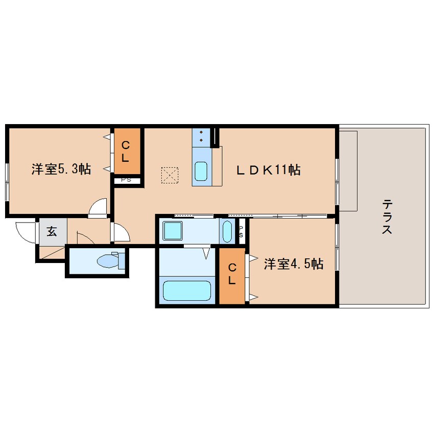 間取図 桜井線<万葉まほろば線>/金橋駅 徒歩2分 1階 築9年
