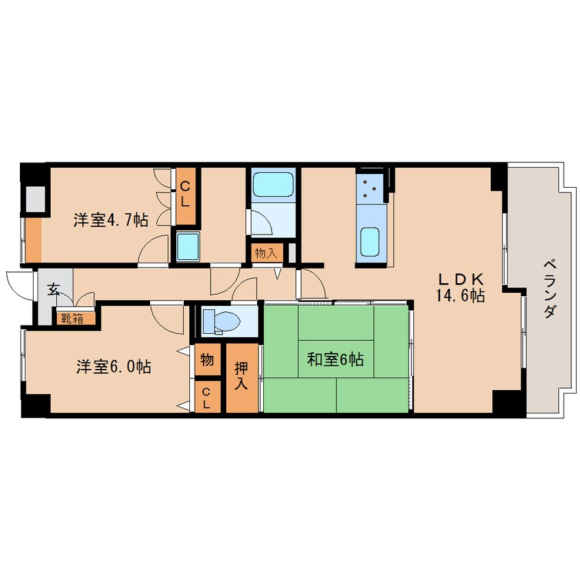 間取図 近鉄大阪線（近畿）/大和八木駅 徒歩15分 6階 築28年