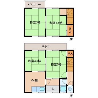 間取図 近鉄南大阪線/岡寺駅 徒歩7分 1-2階 築50年