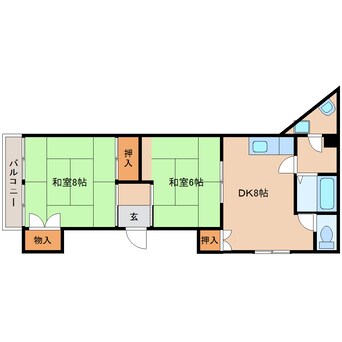 間取図 近鉄南大阪線/壺阪山駅 徒歩1分 2階 築40年