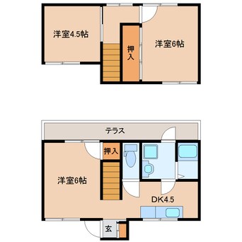 間取図 近鉄橿原線/新ノ口駅 徒歩9分 1-2階 築37年