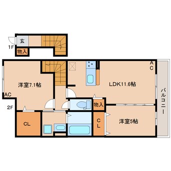 間取図 近鉄大阪線（近畿）/大和八木駅 徒歩12分 2階 建築中