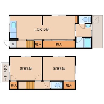 間取図 近鉄橿原線/新ノ口駅 徒歩15分 1-2階 築38年
