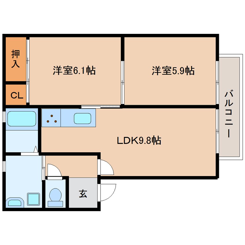 間取図 近鉄大阪線（近畿）/大福駅 徒歩1分 2階 築22年