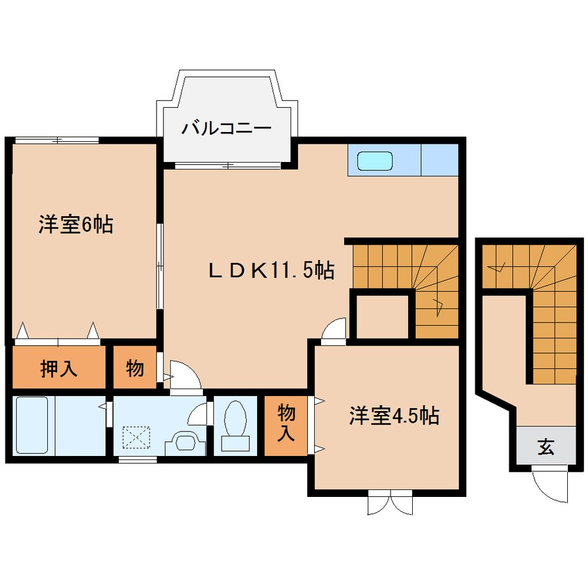 間取図 近鉄大阪線（近畿）/大福駅 徒歩5分 2階 築22年