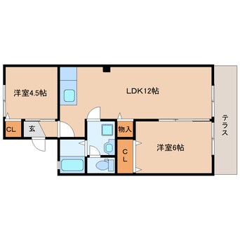 間取図 近鉄大阪線（近畿）/桜井駅 徒歩19分 1階 築33年