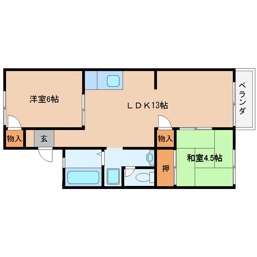 間取図 桜井線<万葉まほろば線>/三輪駅 徒歩5分 2階 築38年