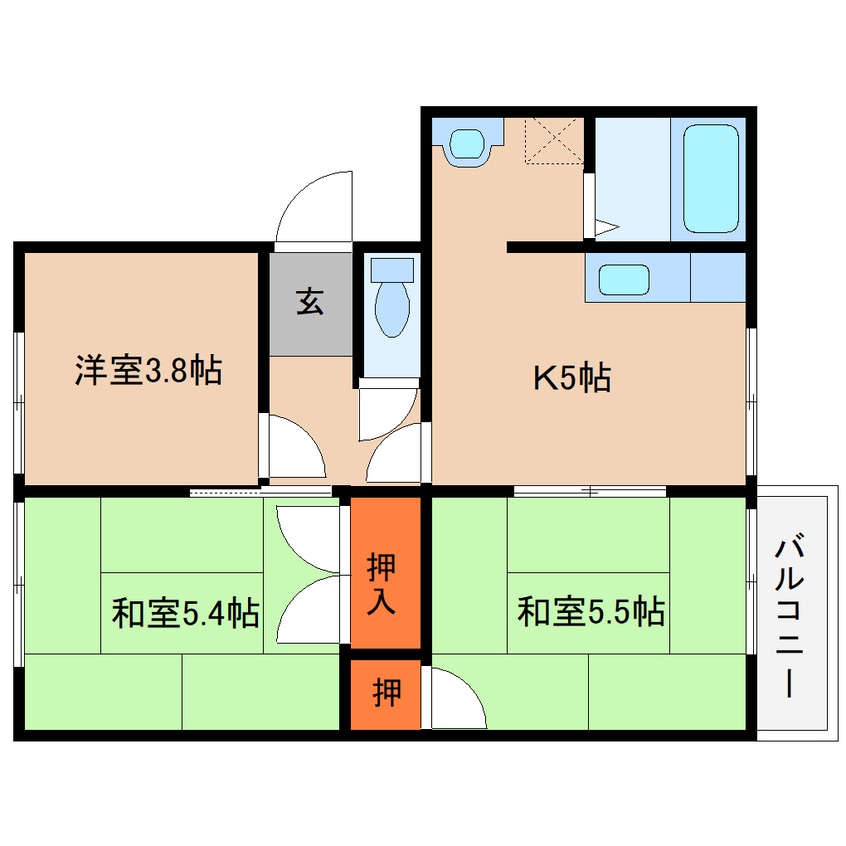 間取図 近鉄大阪線（近畿）/大和朝倉駅 徒歩1分 2階 築27年