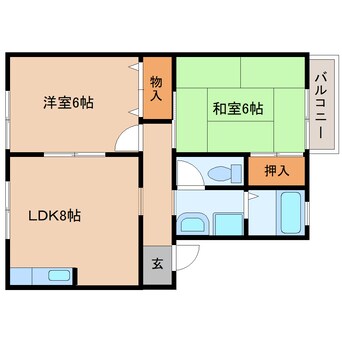 間取図 桜井線<万葉まほろば線>/三輪駅 徒歩6分 2階 築28年