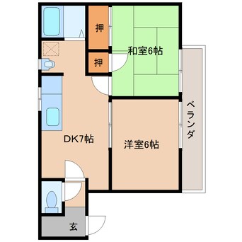 間取図 近鉄大阪線（近畿）/大福駅 徒歩11分 2階 築29年