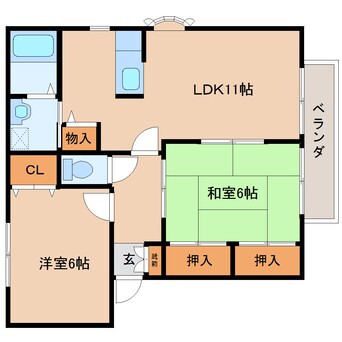 間取図 近鉄大阪線（近畿）/耳成駅 徒歩10分 2階 築28年